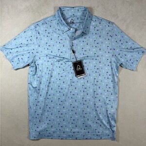 NWT Deolax Medium All Over Print Golf and Drinks Blue Performance Polo Shirt